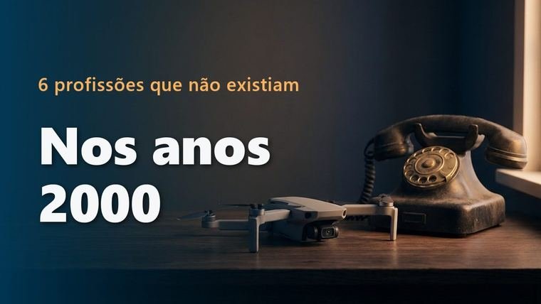 Um drone moderno pousado ao lado de um telefone de disco antigo sobre uma mesa de madeira escura, junto a uma janela