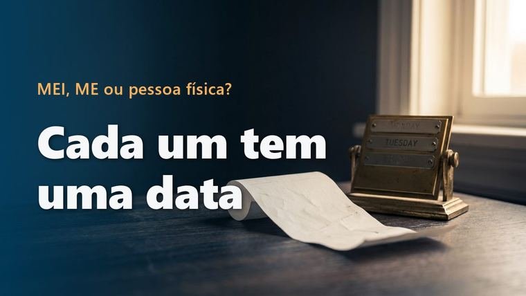 Recibo de papel enrolado sobre uma mesa de madeira escura, ao lado de um calendário de mesa dourado com plaquinhas de dias da semana, perto de uma janela